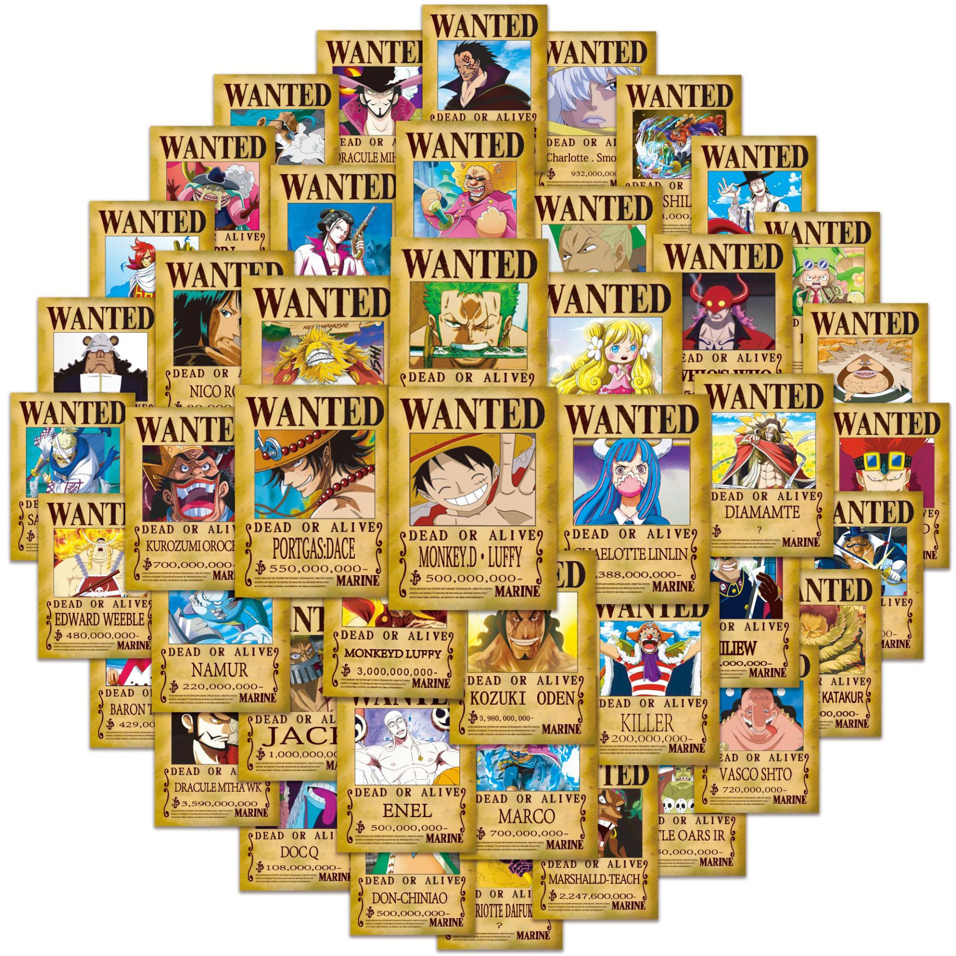 Phone Accessories Poster - 50pcs Anime ONE PIECE Wanted Posters